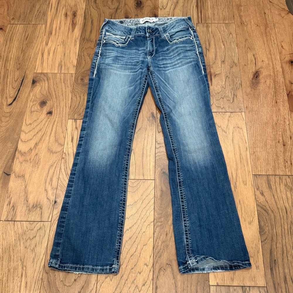 Ariat REAL Denim Womens 31R Mid Rise Bootcut Jeans Medium Wash Thick Stitch